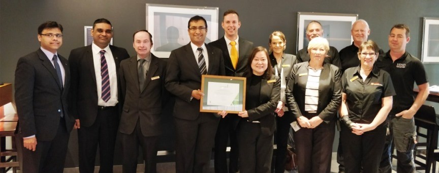 Sudima Christchurch Airport team receiving CarboNZero certification.